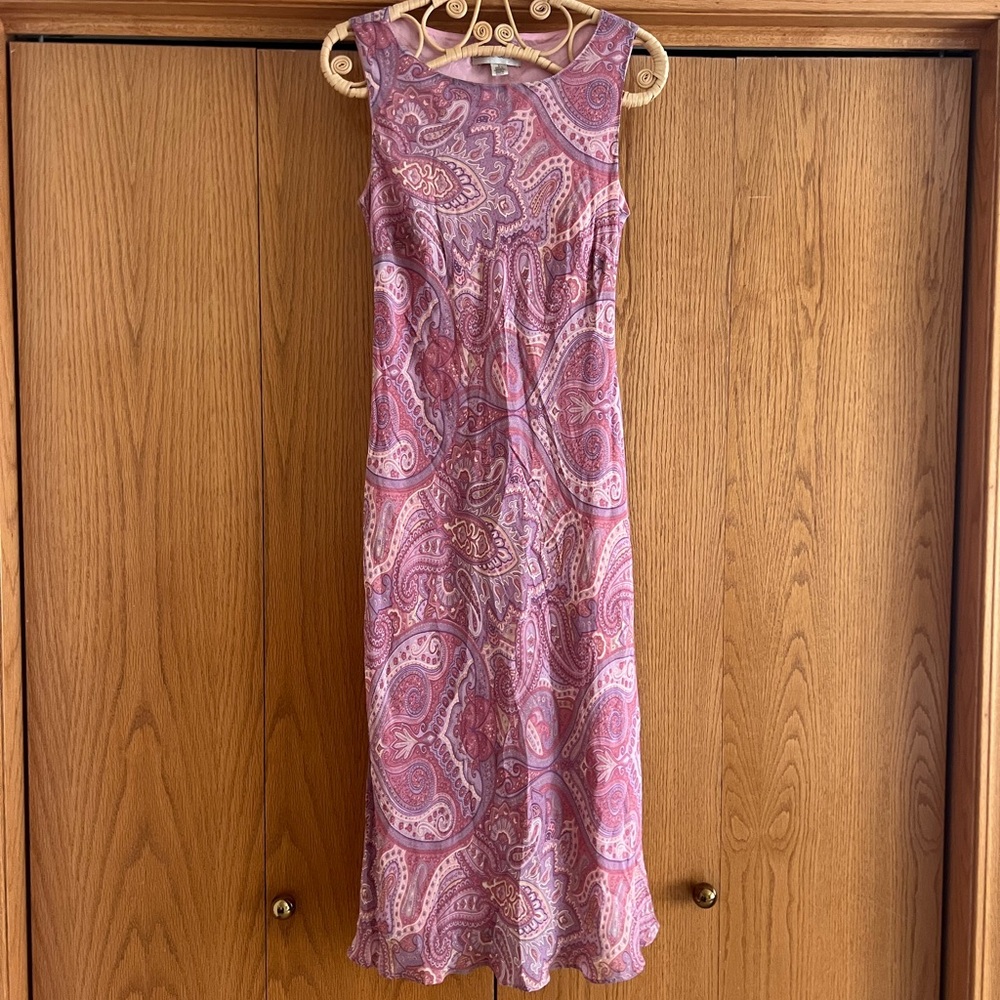 Vtg Casual Corner pink paisley midi dress size 4